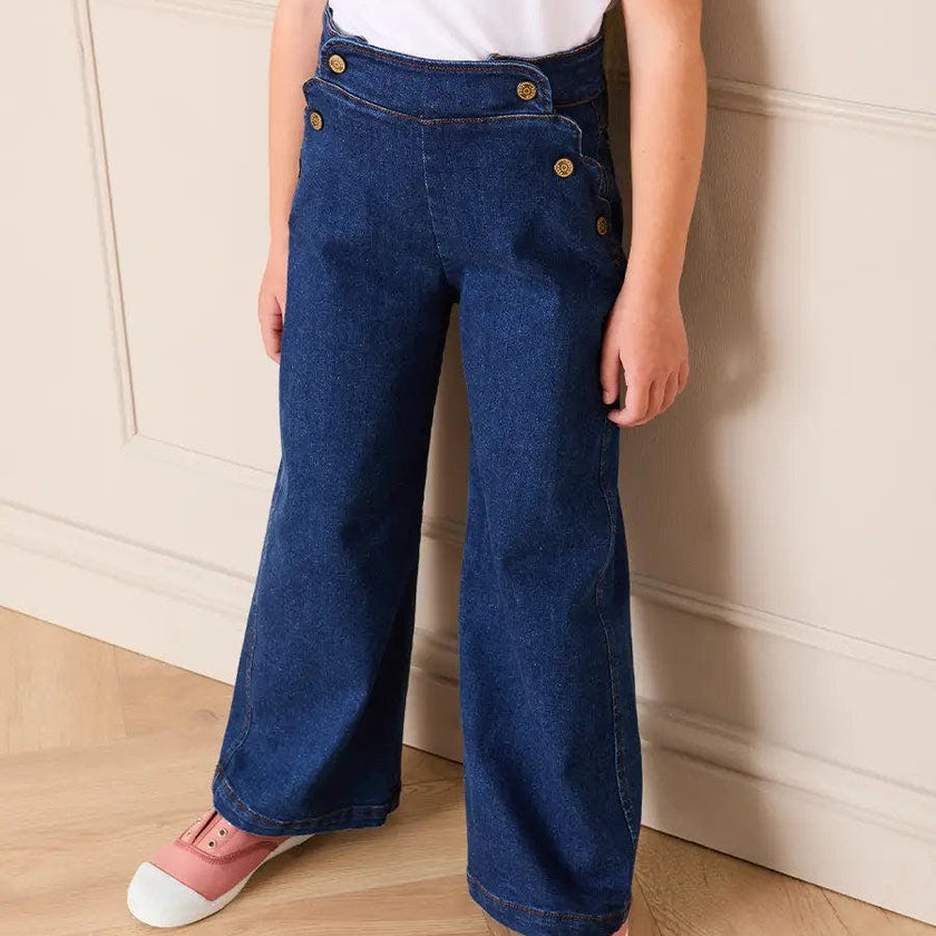 Scallop Detail Wide Leg Jeans in Blue Denim (2-12yrs)
