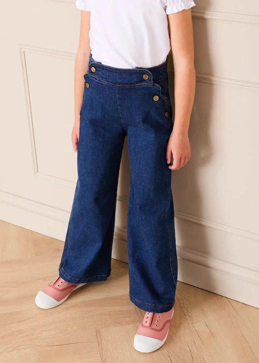 Scallop Detail Wide Leg Jeans in Blue Denim (2-12yrs)