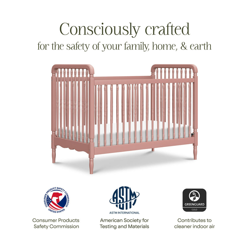 Liberty 3-in-1 Convertible Spindle Crib with Toddler Bed Conversion Kit in Dusty Rose