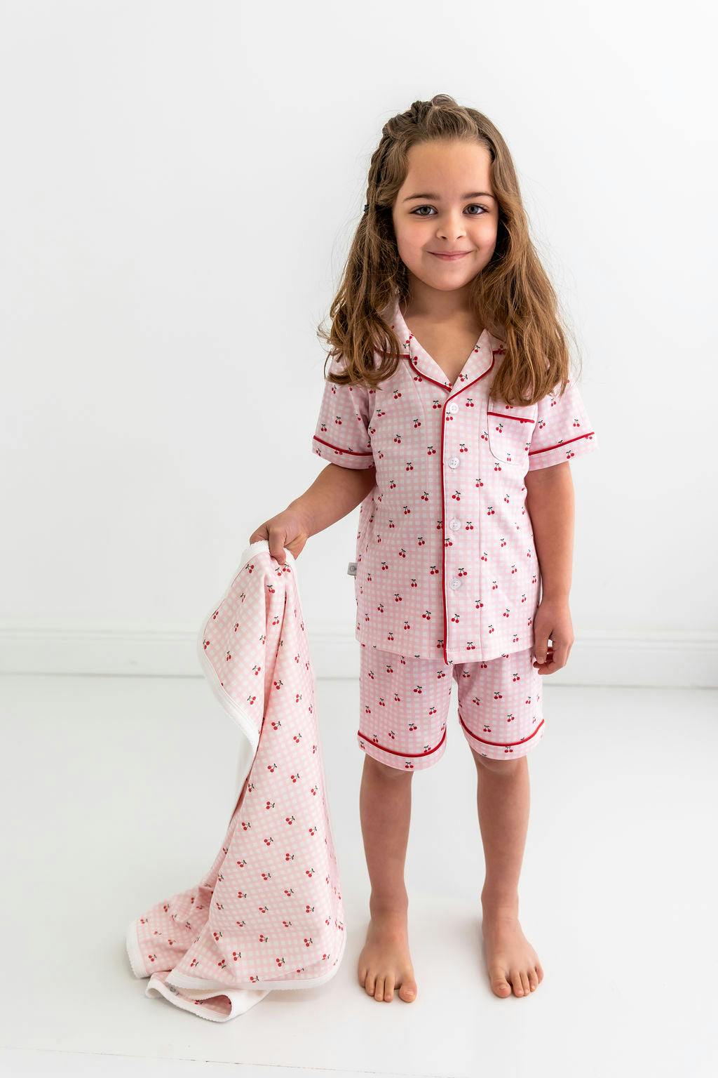 Cherries Girls Pima Cotton Short Pajama Set