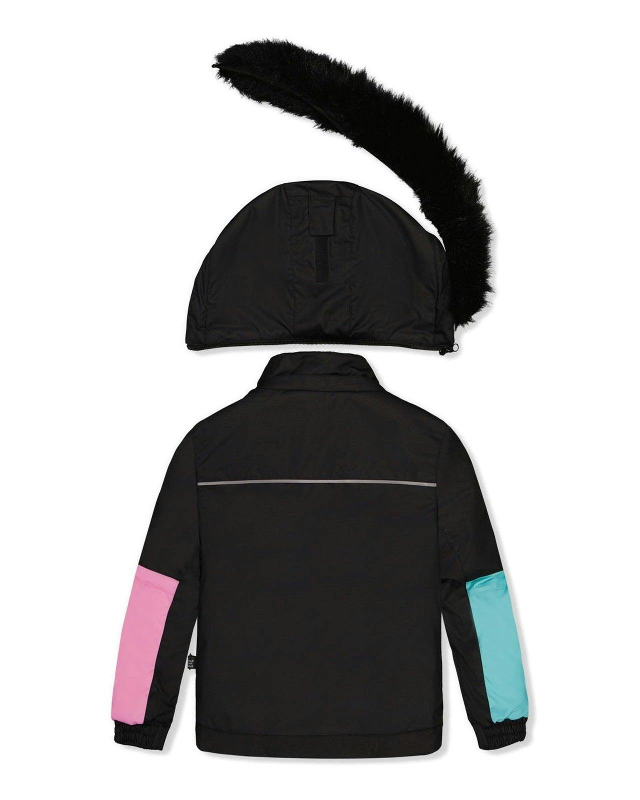 Two Piece Play Snowsuit Black, Blue And Pink Colorblock With Heart Print Pants