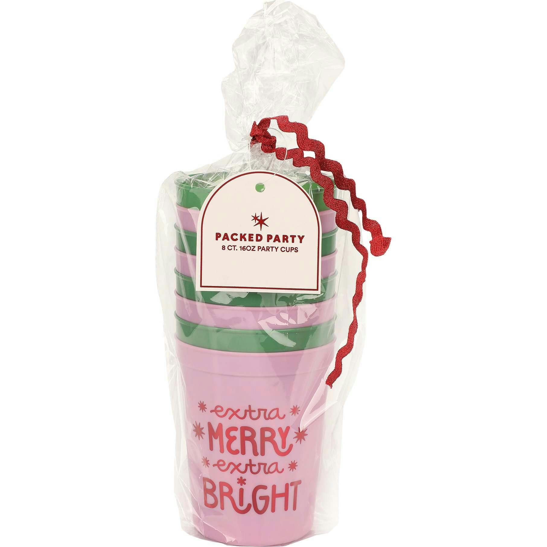 Extra Merry & Bright Reusable Holiday Party Cups (set of 8)