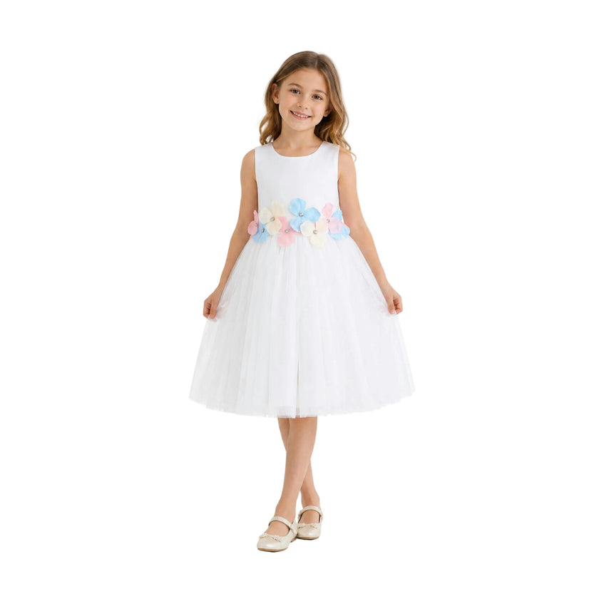 White Elarisse Floral Waist Dress