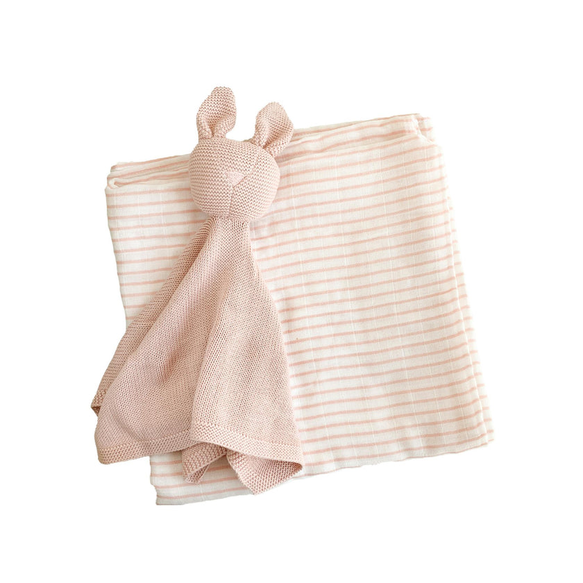 Pink Stripe Swaddle and Lovey Set - Pink Bunny