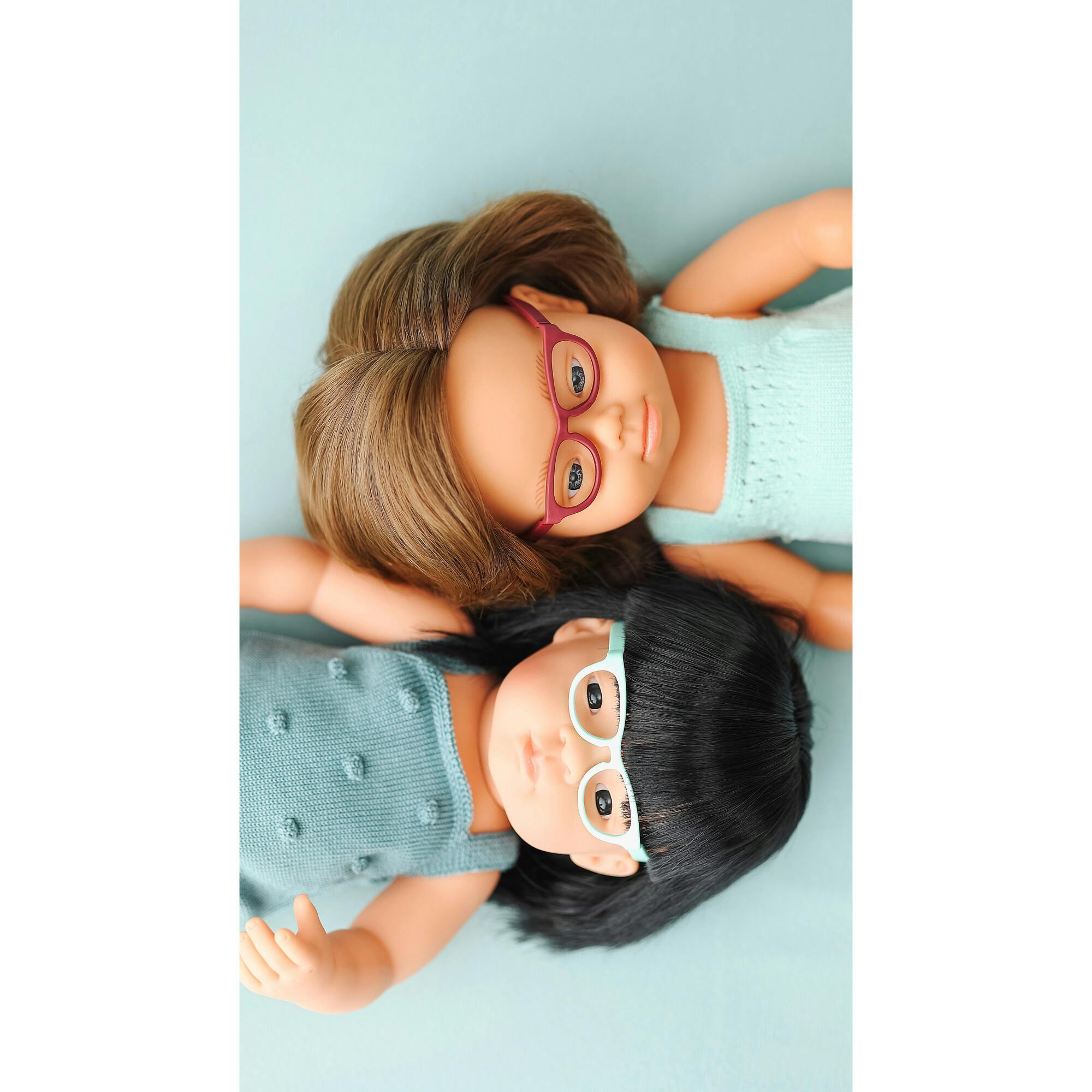 Colourful Edition Collection - Baby Doll Caucasian Girl with Down Syndrome with Glasses 15'' (turquoise rompers)