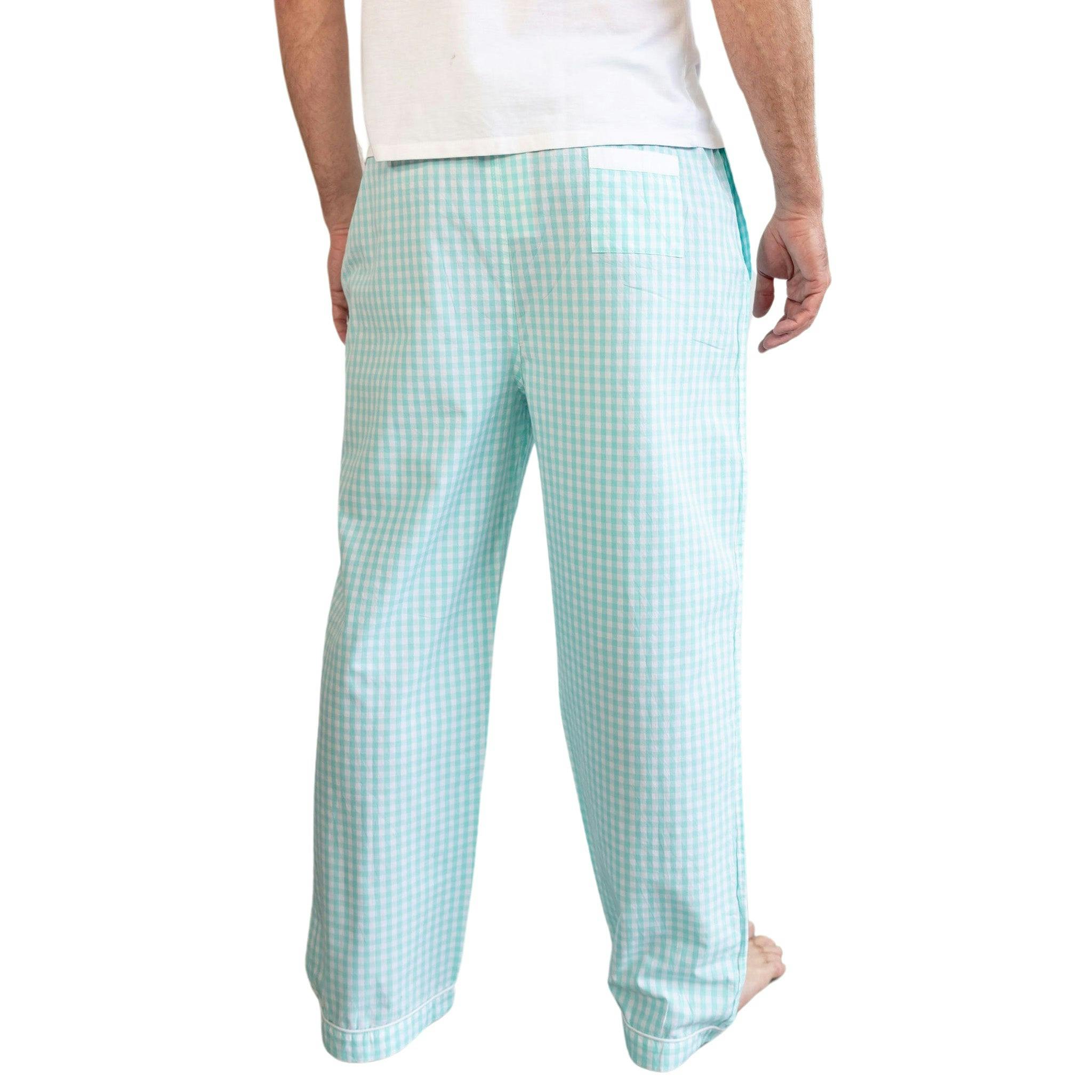 Men's Hepburn Gingham Mint PJ Pants - Organic Cotton Poplin