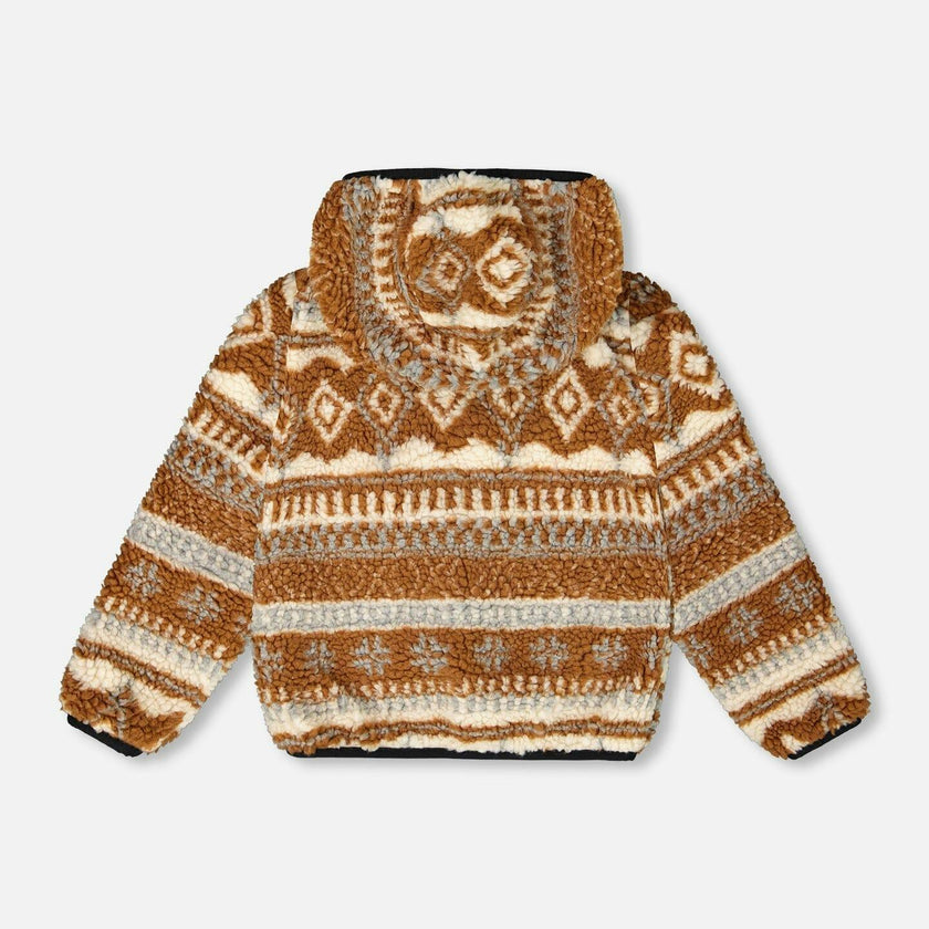 Reversible Mid-Season Sherpa Jacket Brown Aztec Pattern