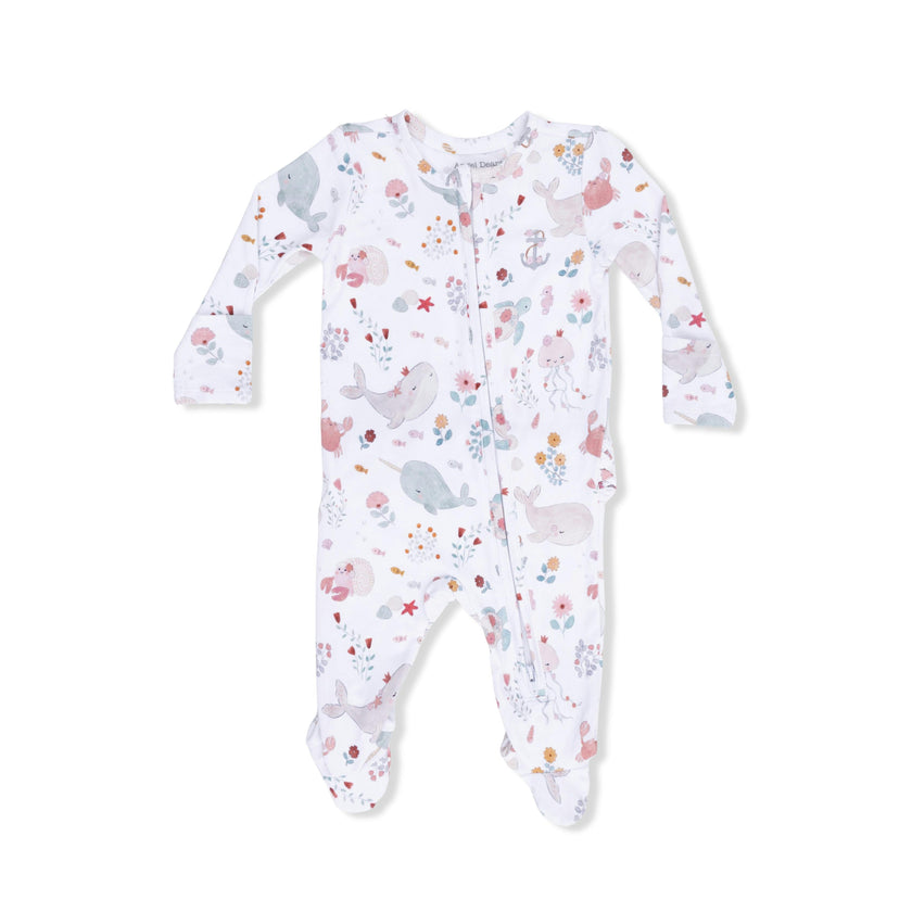 Garden Sea Creatures - 2 Way Ruffle Back Zipper Footie