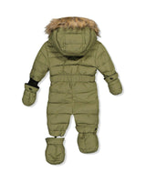 Baby Original One Piece Puffy Snowsuit With Removable Mittens And Boots Olive Green