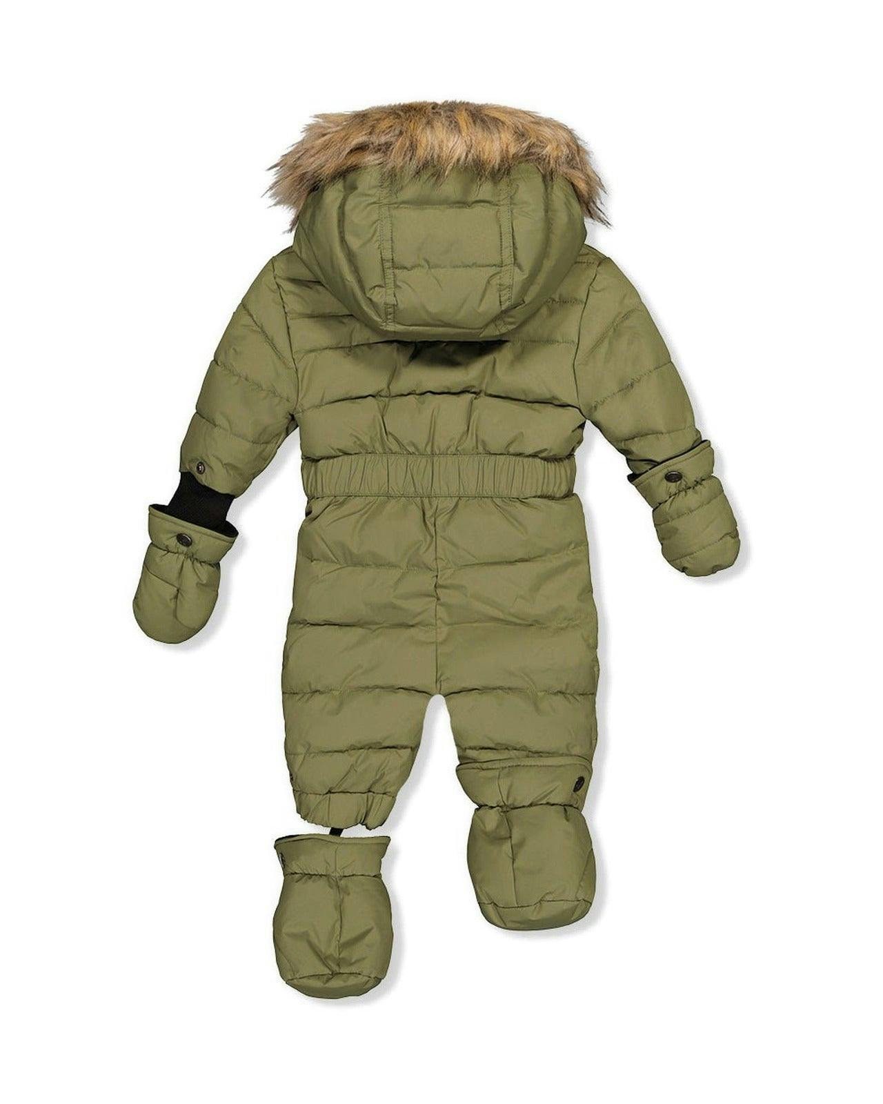 Baby Original One Piece Puffy Snowsuit With Removable Mittens And Boots Olive Green