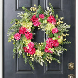 Hydrangea Dahlia Wreath - Fuchsia & Green Spring Summer Door Decor