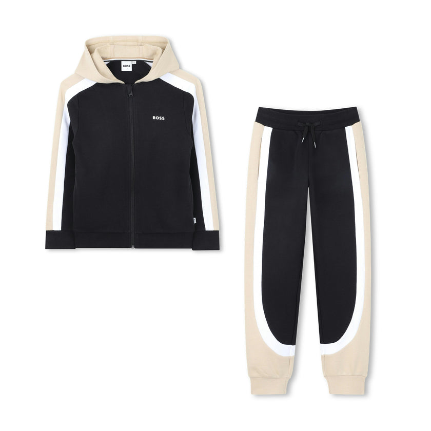 Black & Beige Color-Block Tracksuit