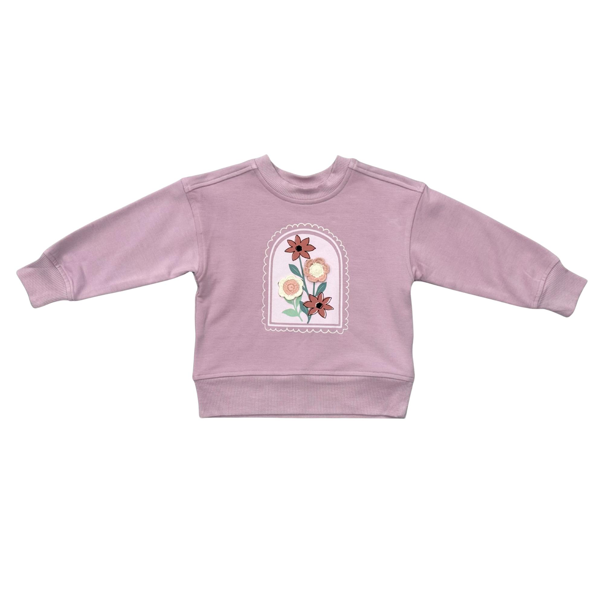 Girls Boxy Sweatshirt in Crochet Flower
