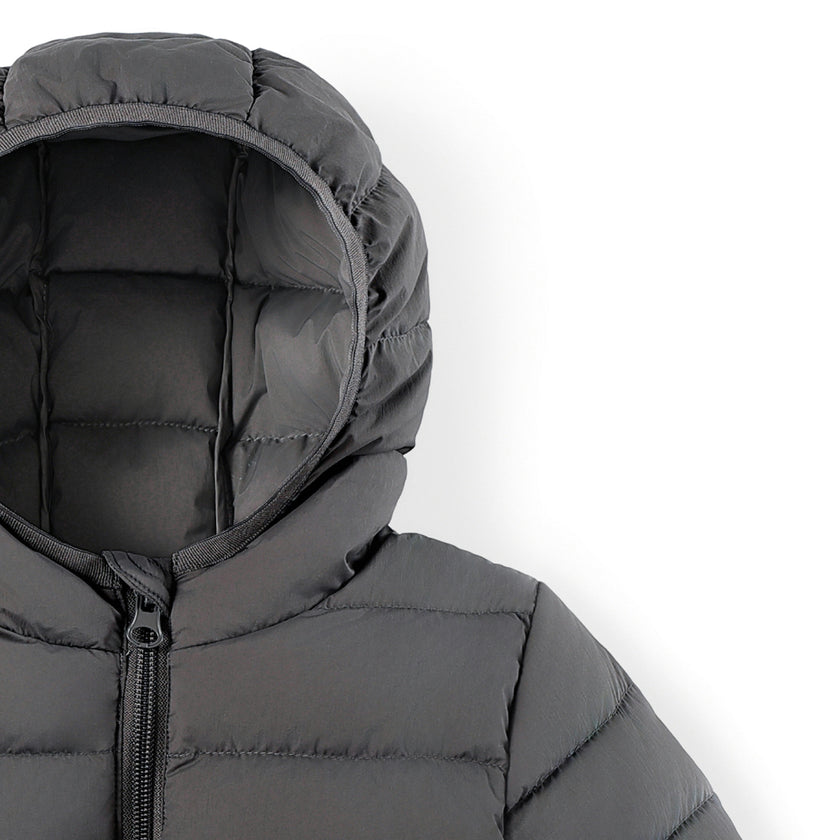 Gray Down Quilted Hooded Puffer Jacket