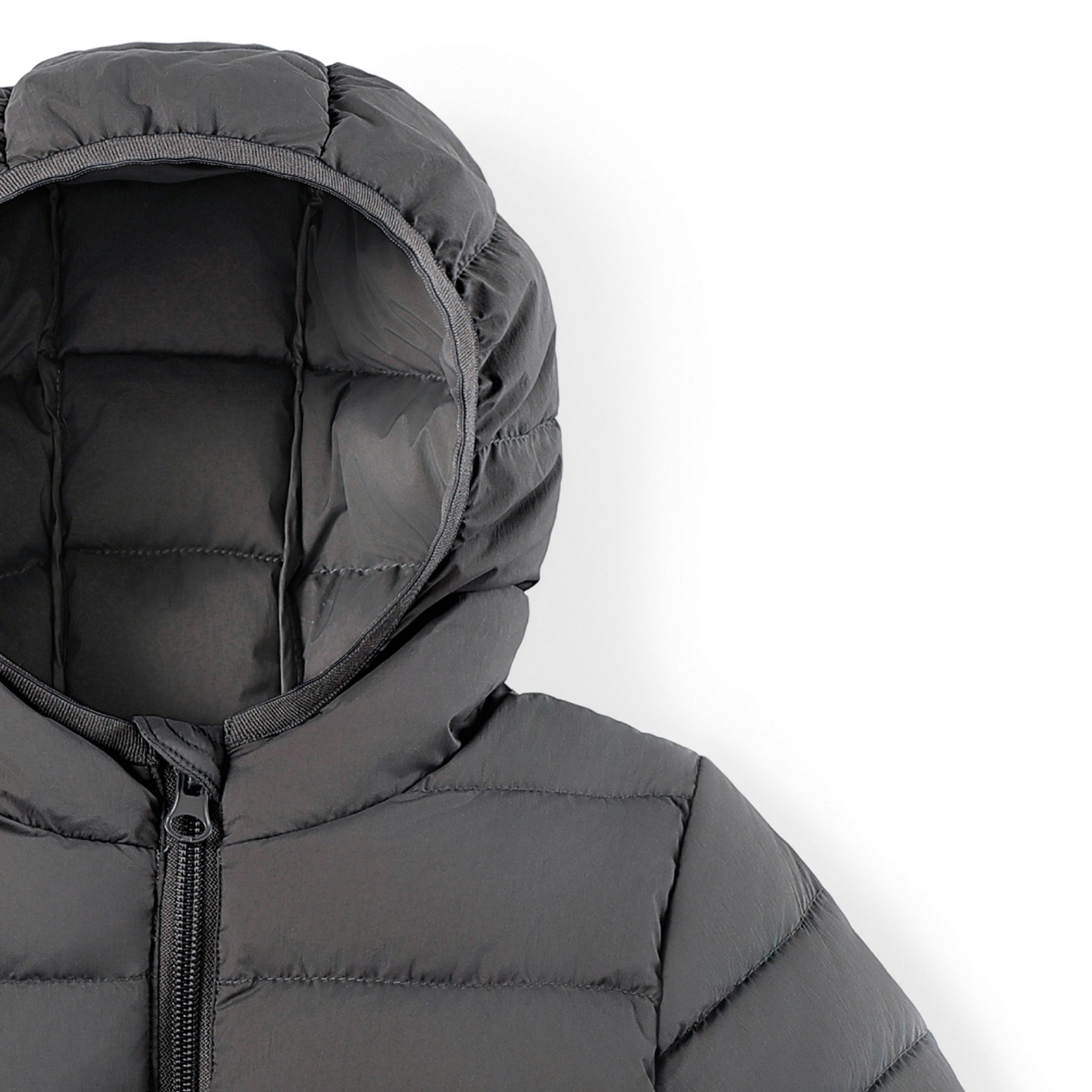 Gray Down Quilted Hooded Puffer Jacket