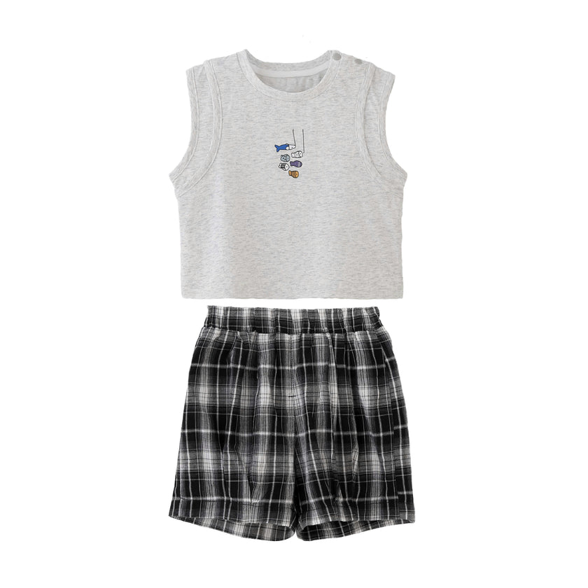 Gray Fish Plaid Set