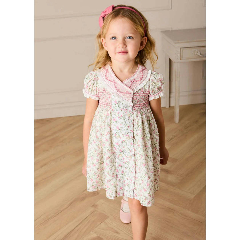 Alice Floral Double Breasted Hand Smocked Dress in Pink (12mths- 10yrs)