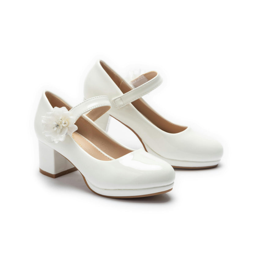 White Evelisse Flower Mary Jane Shoes