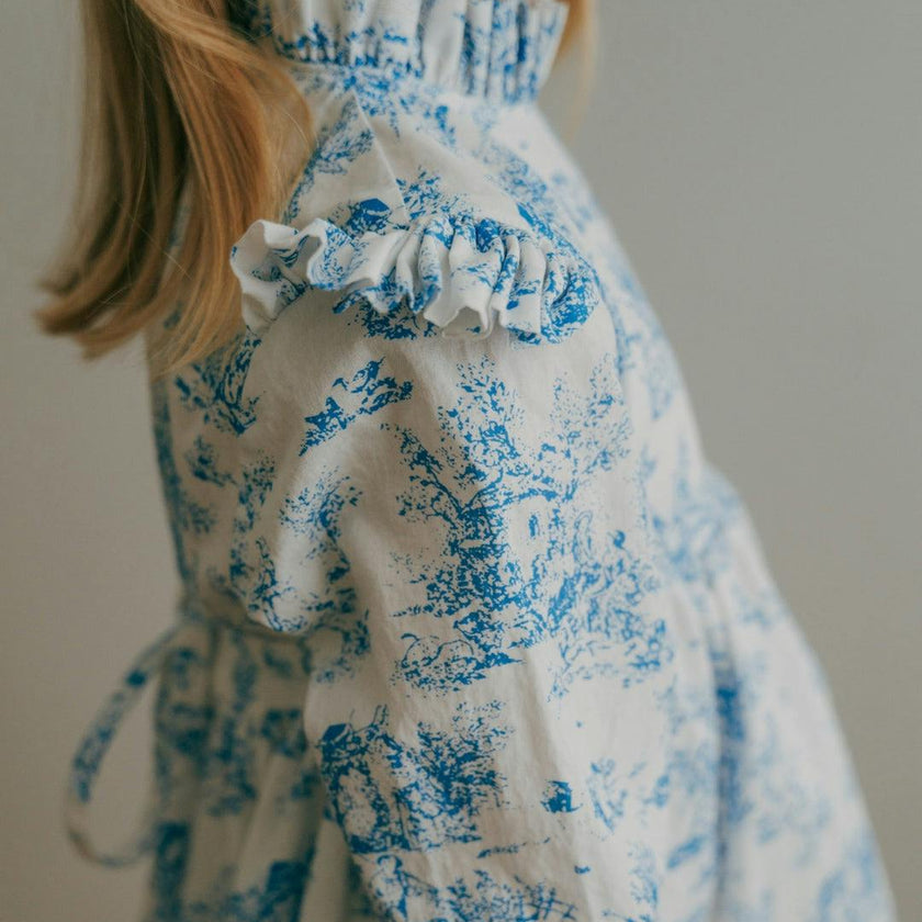Aoki Blue Toile Dress| Long Sleeve