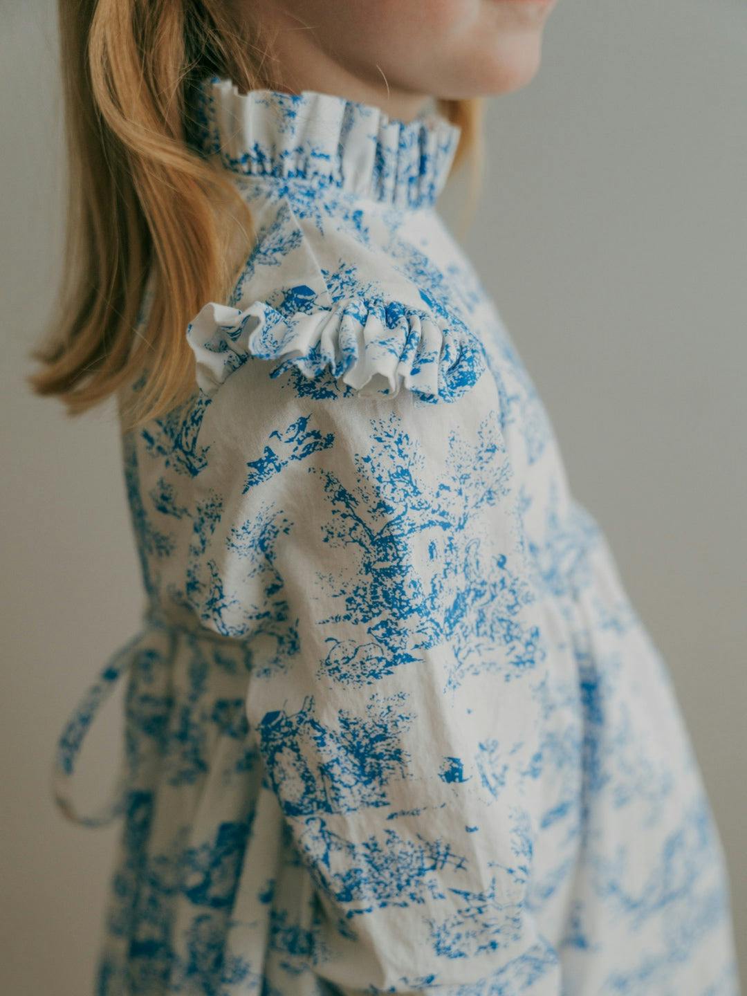 Aoki Blue Toile Dress| Long Sleeve