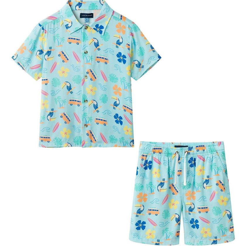 Boys Synthetic Viscose Matching Set | Aqua beach