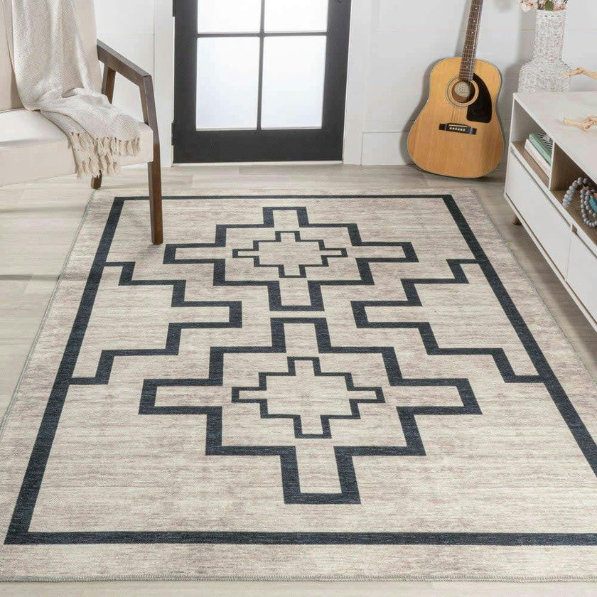 Ashkii Minimalist Medallion Machine-washable Area Rug