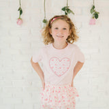 Dainty Rose Pearl Heart Patch Short Sleeve T-Shirt