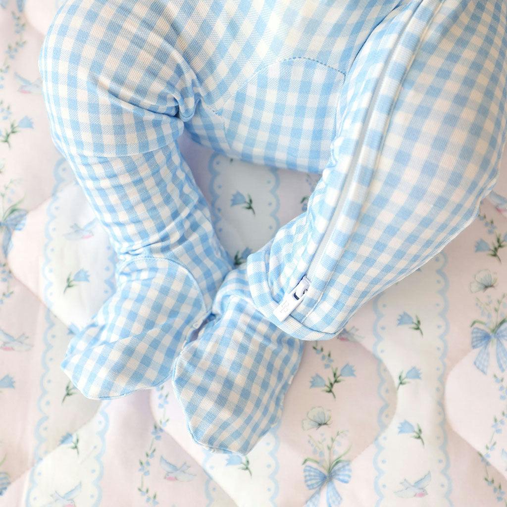 Blue Gingham Footie Zippered One Piece