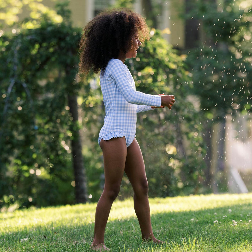 Girls Oasis Blue Gingham Rashguard One Piece