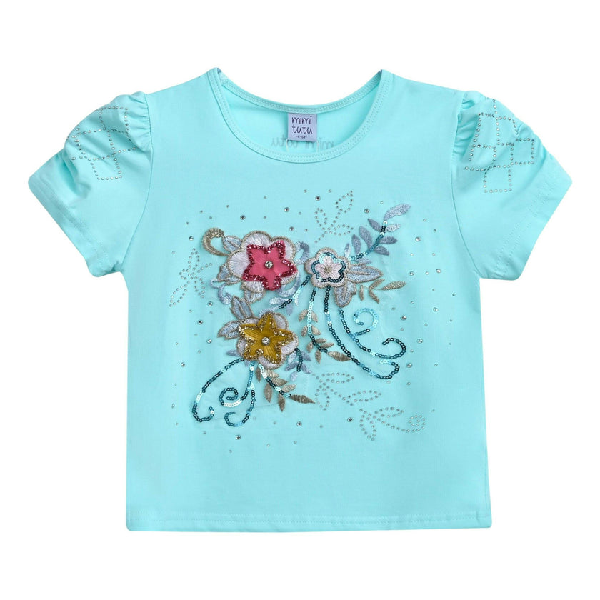 Blue Flowers Applique T-Shirt