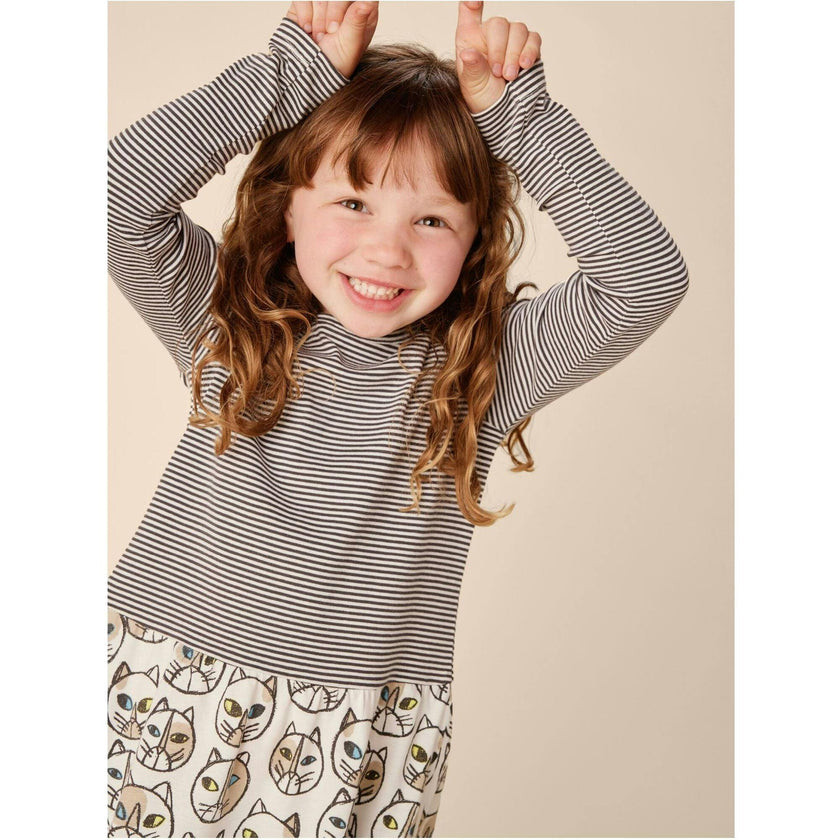 Mix Print Long Sleeve Tiered Twirl Skirt Dress, Multi