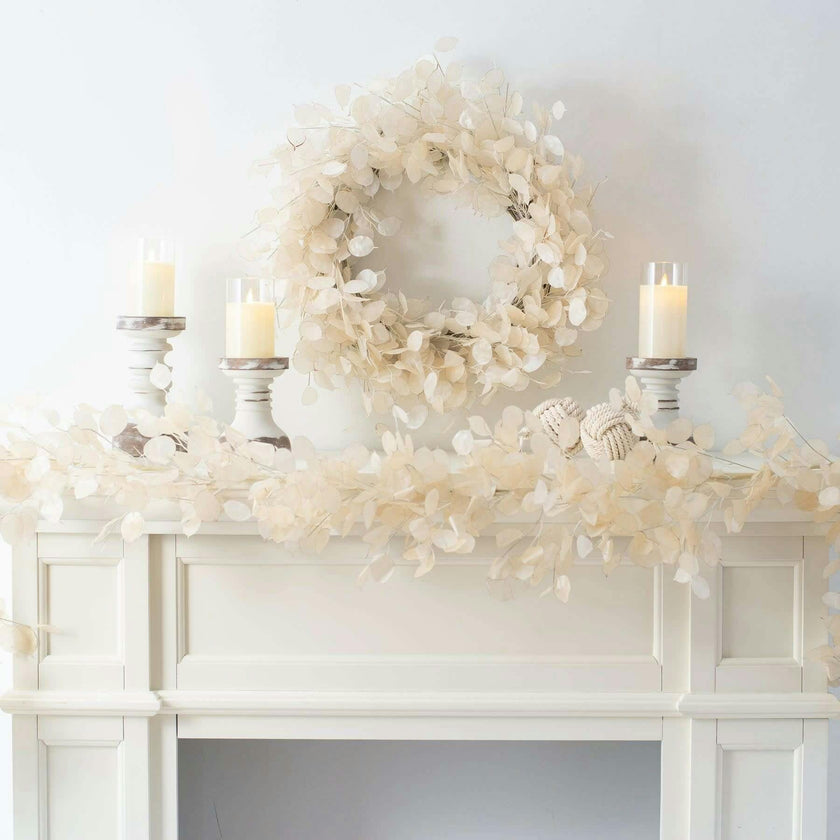 Dried Look Translucent Bleached Lunaria All Seasons Fall Wreath
