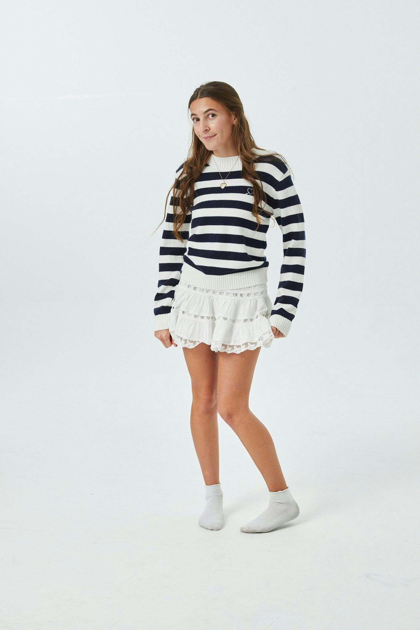 Tiegan Navy & White Stripe Sweater
