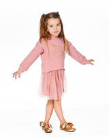Bi-Material Dress with Mesh Skirt and