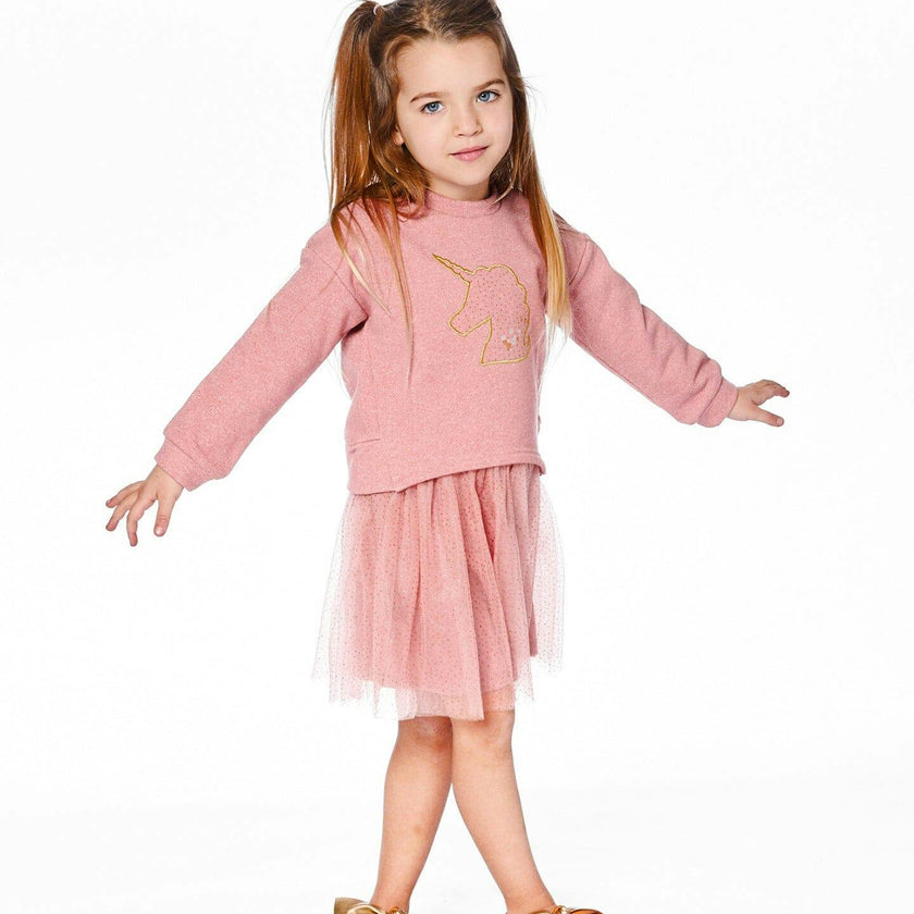Bi-Material Dress with Mesh Skirt and