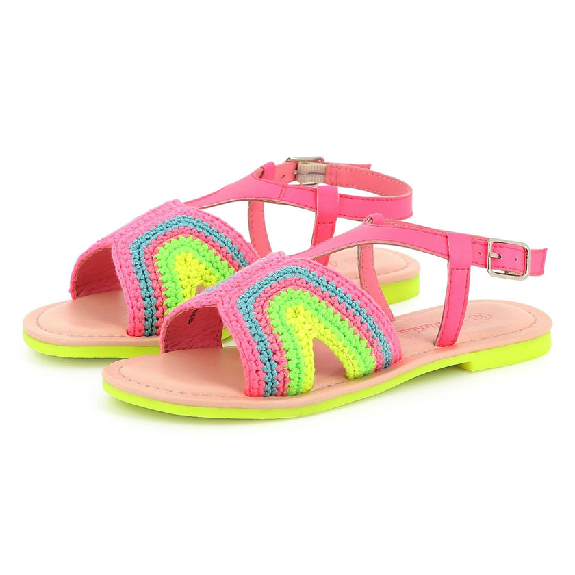Pink Neon Colorblock Crochet Sandals