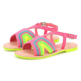 Pink Neon Colorblock Crochet Sandals