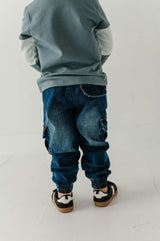 Boys Denim Jogger in Dark Blue Wash