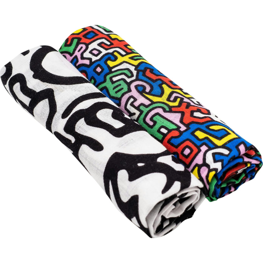 ETTA LOVES x KEITH HARING 2-PACK MUSLIN SQUARES - for 0 to 4 months & 5+ month old babies