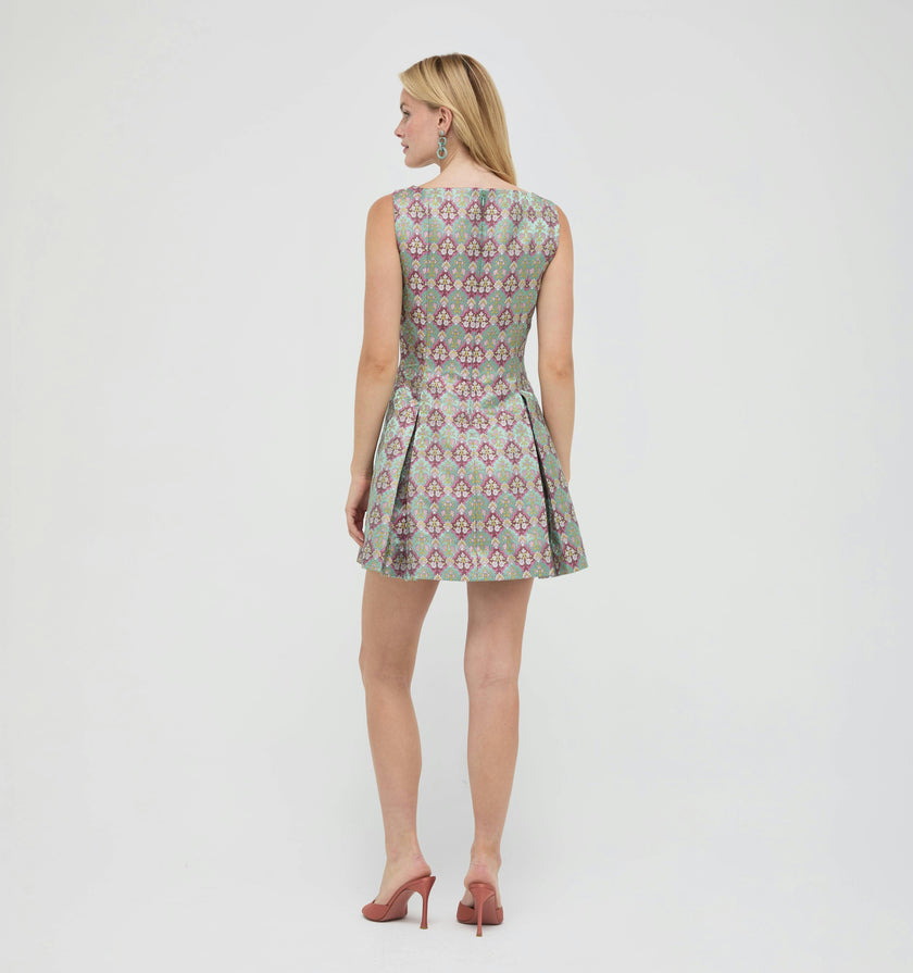 The Shayla Dress - Baroque Diamond Block Berry/Green