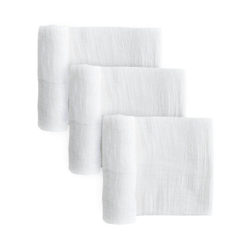 Cotton Muslin Swaddle Blanket 3 Pack - White