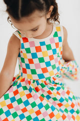 Sleeveless Twirl Dress in Party Checkers