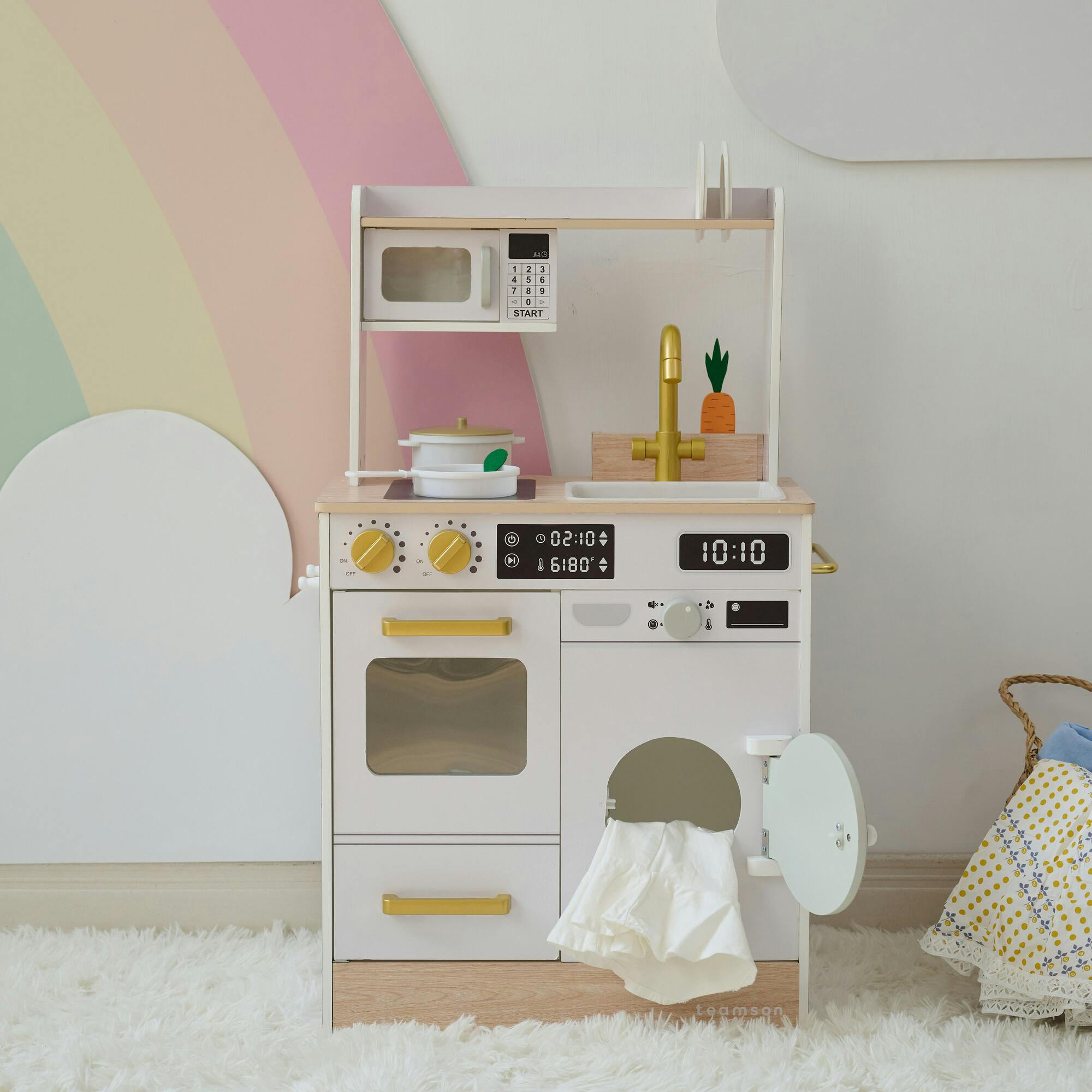 Teamson Kids Little Chef Lake Tahoe Wooden Play Kitchen - Washer & Mini Garden