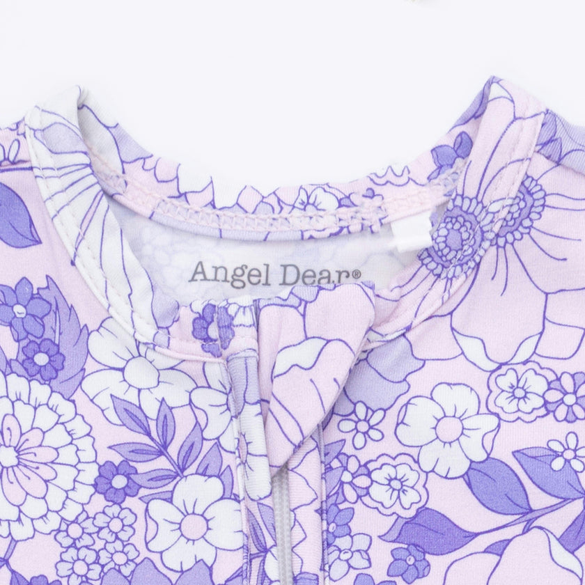 Lacy Lavender Floral - 2 Way Ruffle Back Zipper Footie
