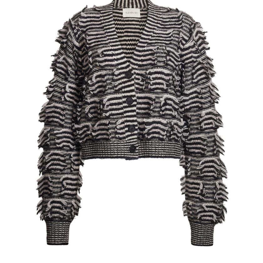 LUELLA STRIPE CARDI | IVORY + BLACK STRIPE