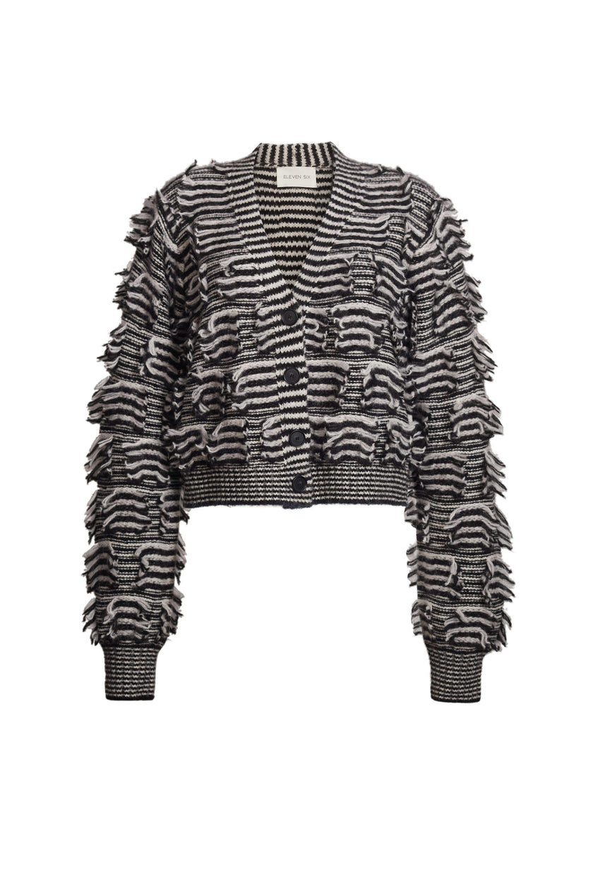 LUELLA STRIPE CARDI | IVORY + BLACK STRIPE