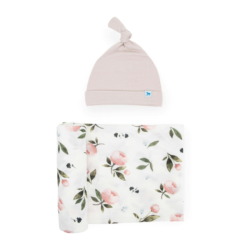 Stretch Knit Swaddle and Hat Set - Watercolor Rose