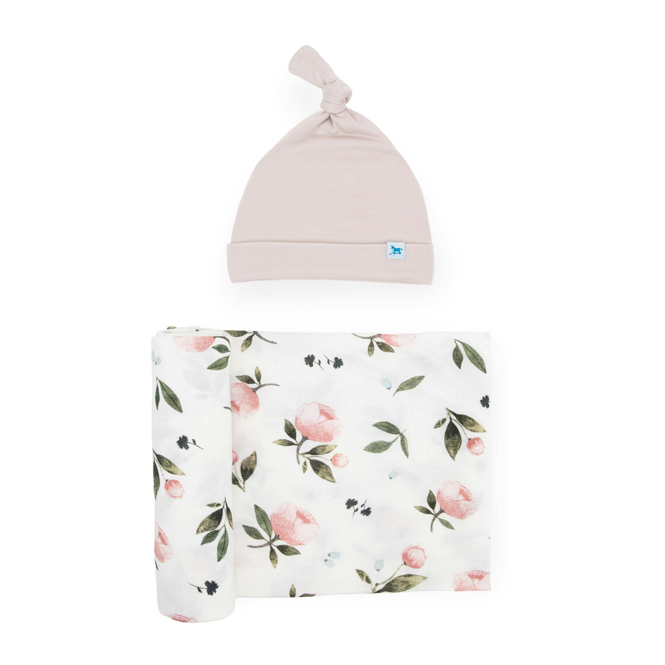 Stretch Knit Swaddle and Hat Set - Watercolor Rose