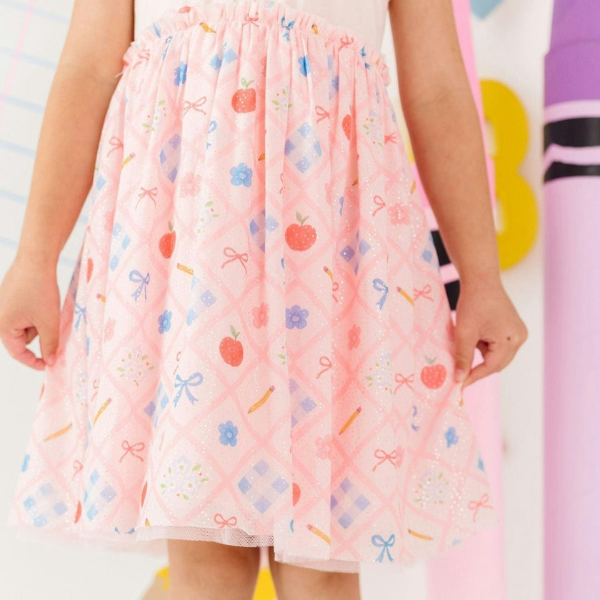 Back To School Trellis Short Sleeve Tutu Dress
