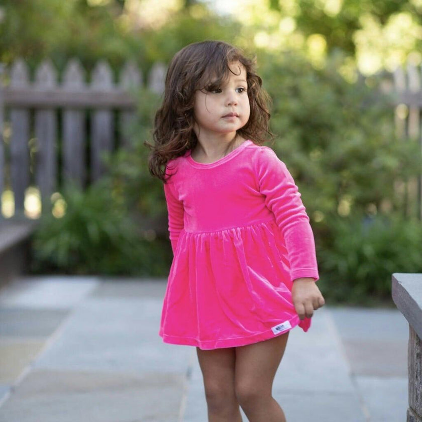 Long Sleeve Bubble Romper in Hot Pink Velvet